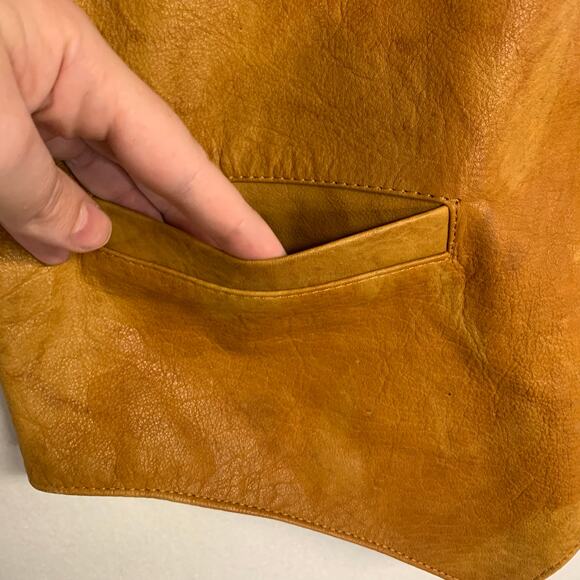 Vintage Tan Brown Real Genuine Leather Gilet Vest Waistcoat Men's Button Front - Picture 9 of 10